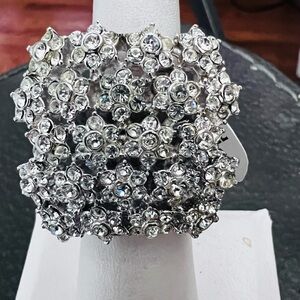 Silver Crystal Cluster Cocktail Ring - Women Jewelry